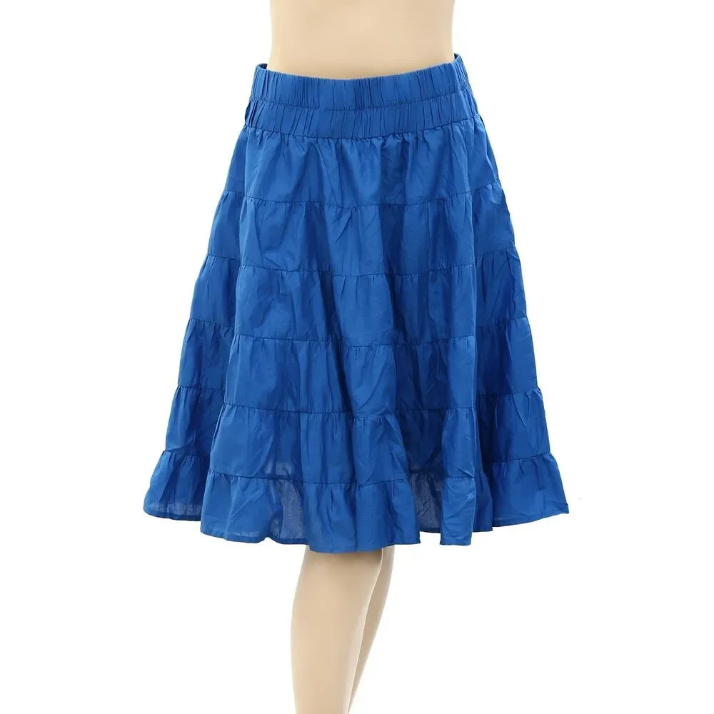 Merlette NYC Texel Skirt Tiered High Waisted Solid Pull-On Cotton M 263609